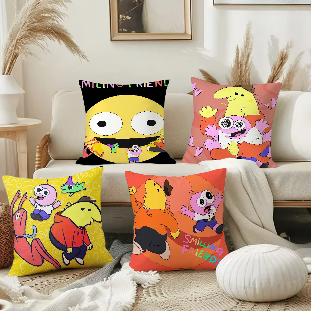 Cartoon S-Smiling F-Friends Anime Pillow Case Square Double-Sided Printing Sofa Cushion Cover Pillowcase Bedroom Bedside