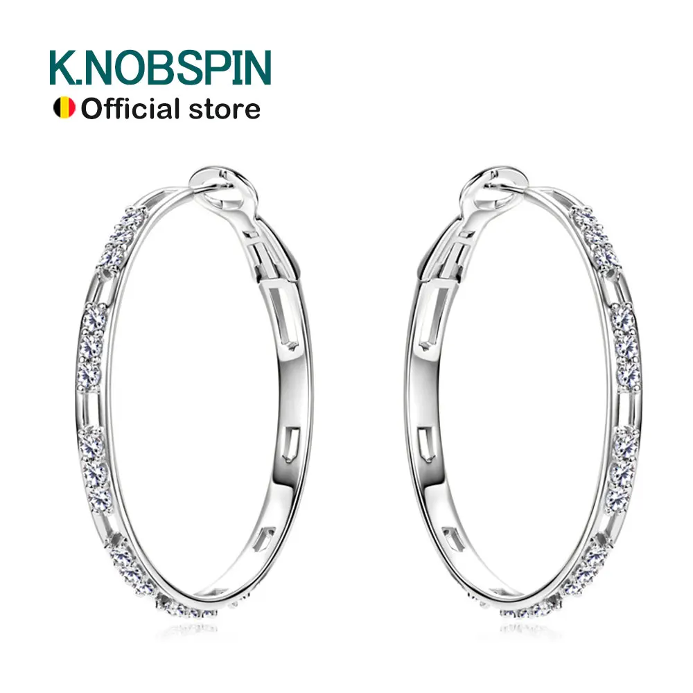 KNOBSPIN D VVS1 Hoop Moissanite Earring Diamond GRA 100% s925 Sterling Silver Plated 18k Wedding Earrings for Women Jewelry Gift