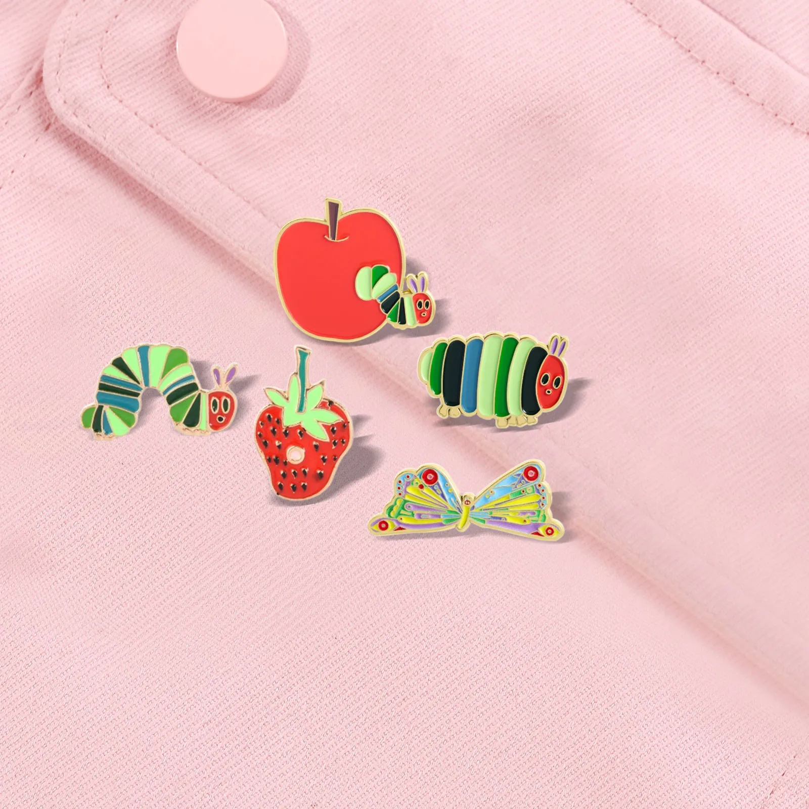 New personalized animated apple bug brooch creative cartoon caterpillar butterfly metal accessory badge