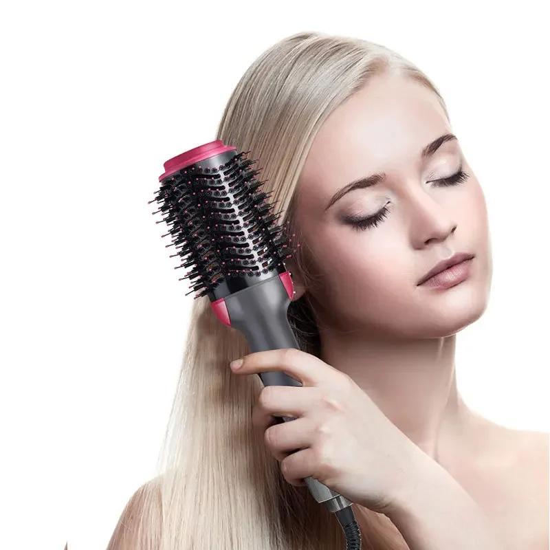 Upgrade Dual Voltage Hair Dryer Brush Straightener Curler Comb Electric Blow Dryer Roller Brush Styler (100-240V)