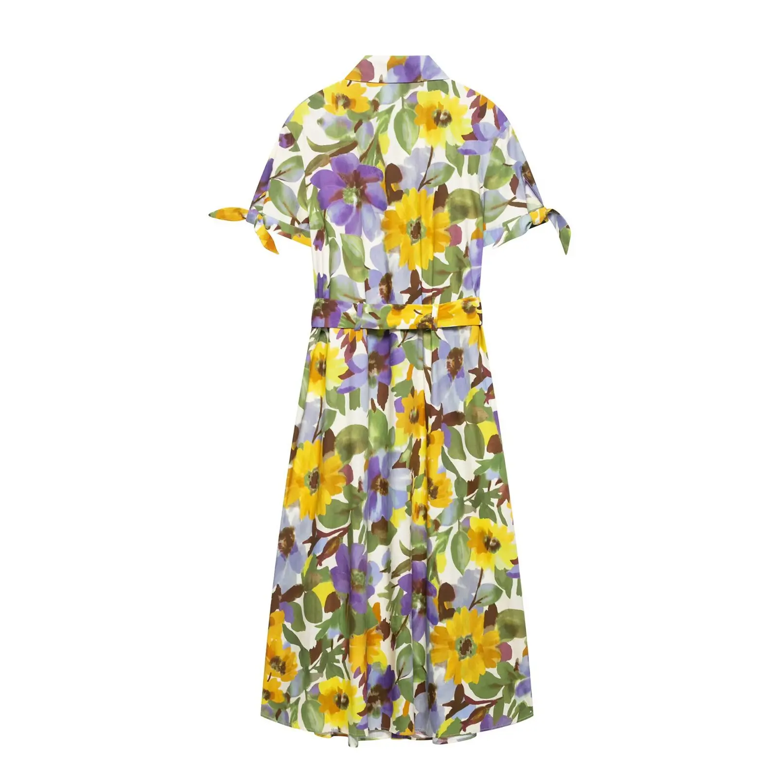 2025 imprimé à manches courtes Flip cravate ceinture tempérament été nouvelle robe été nouveau Style femmes robe à la mode charme robe