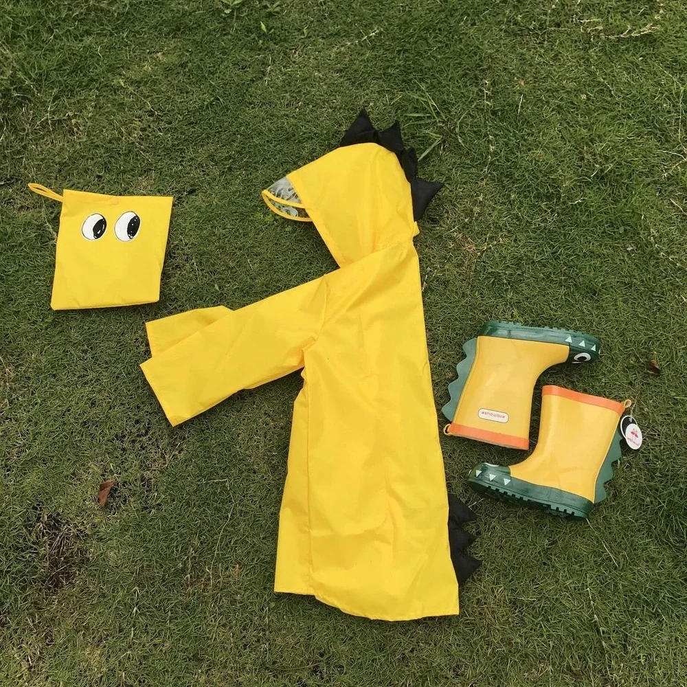 Cute Dinosaur Polyester Baby Raincoat Outdoor Waterproof Rain Coat Children Impermeable Poncho Boys Girls Rain Coat Yellow