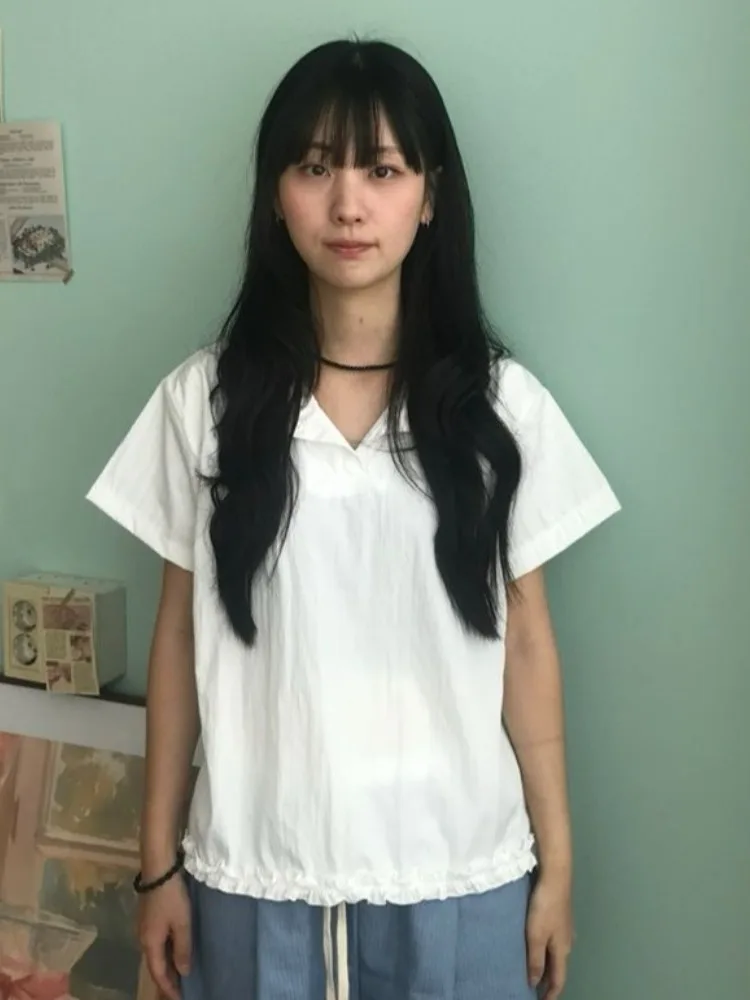 

Sweet Doll Collar ort Sve irt Women's Sle Japanese College Faion Anti-Aging Summer New Arrival Top Thin Material L...