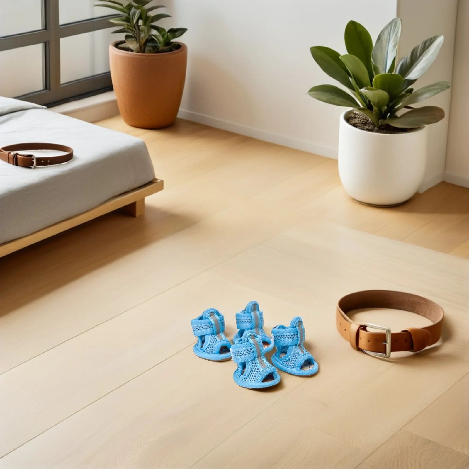 

4pcs Dog Summer Breathable Mesh Pet Shoes Anti-Slip Soft Sole For Hot Pavement Pet Sandal Size 5 Blue