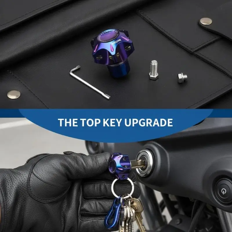 Universal Motorcycle Key Head Modified Key Cover CNC Burnt Titanium Key Head Gear Hexagonal Titanium Burnt Key Head Accessories