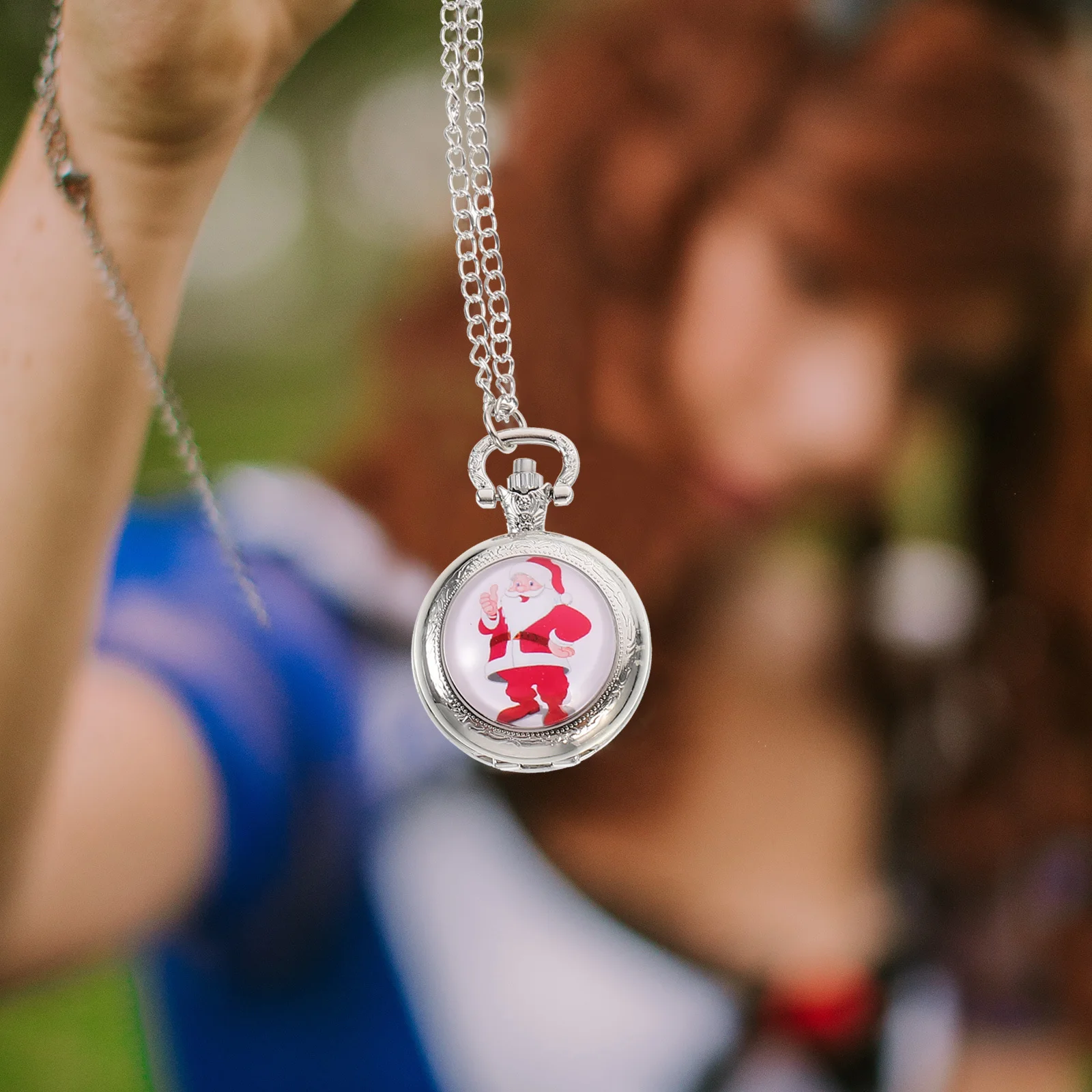 1Pcs Vintage Pocket Watch Retro Xmas Theme Santa Pattern Hanging Watch Durable Practical Xmas Decoration