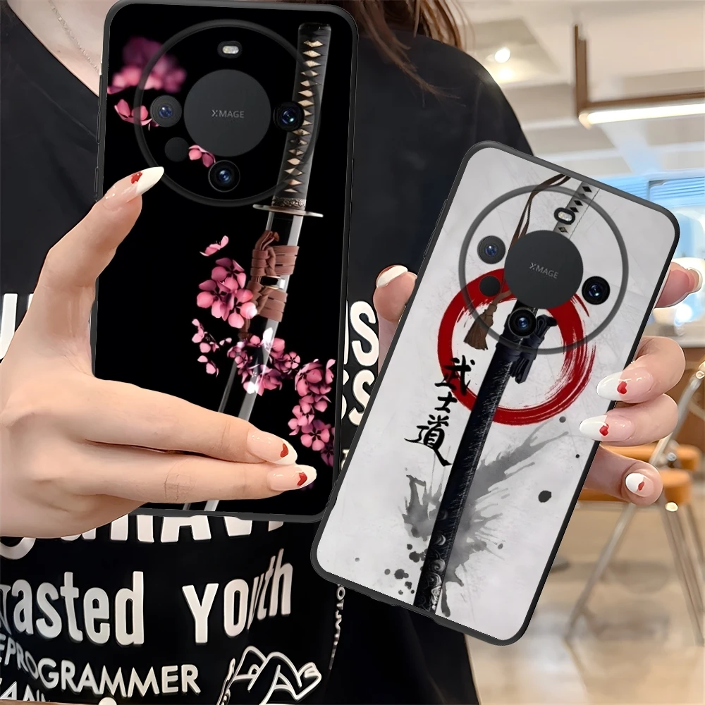 Katana Samurai Ronin Mobile Cell Phone Case for Huawei Mate 60 50 40 30 20 10 Pro Plus Lite E 5G Black Soft Phone Cover Shell