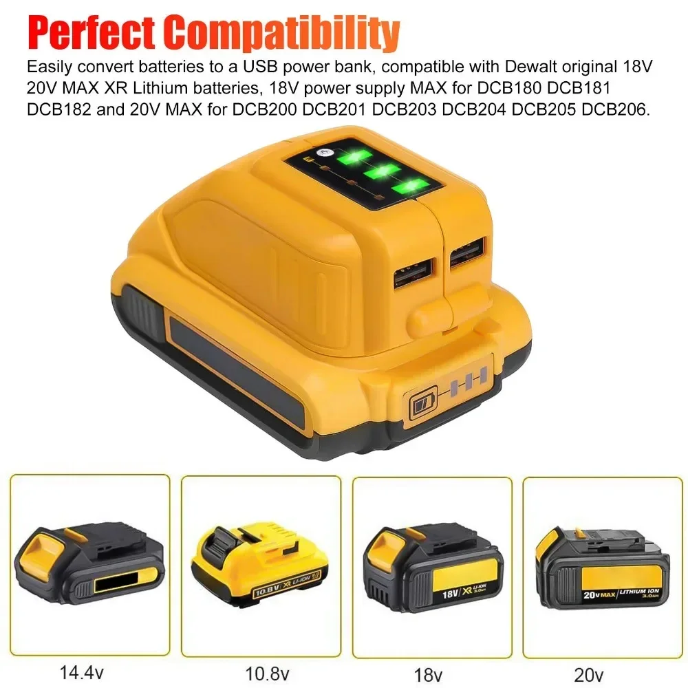Converter Power USB Charger Adapter For DEWALT 14.4V 18V 20V Li-ion Battery DCB090 USB Charging Adapter