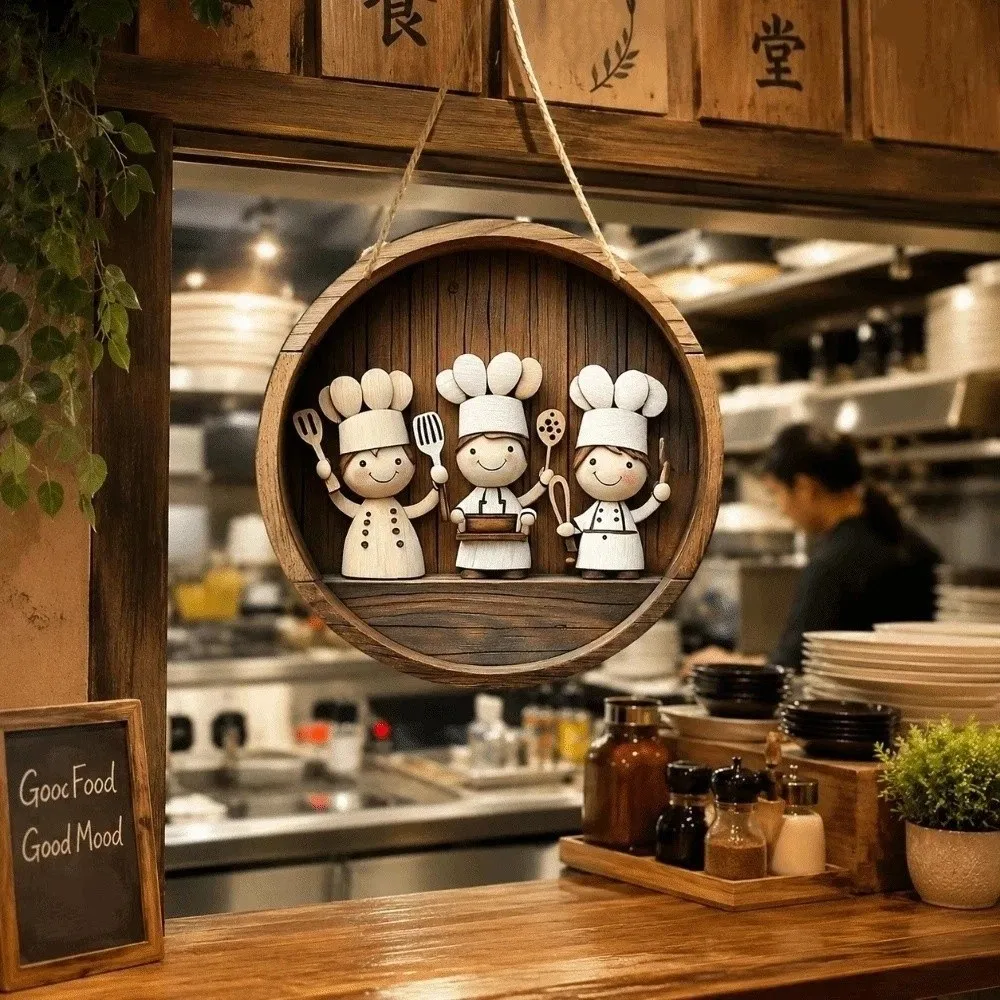 2D Plan Kitchen Sign Door Wreath Wooden Kitchen Wall Art Hanging Decoration Decorative Plate Food Pickup Window Sign Kitchen