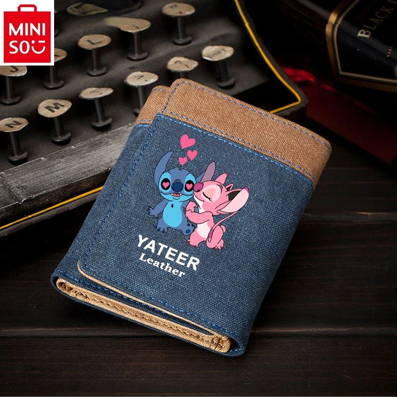 MINISO Disney Cute Cartoon Stitch Printed Student Zero Wallet Couple Long Short Multi Card Storage Card Bag