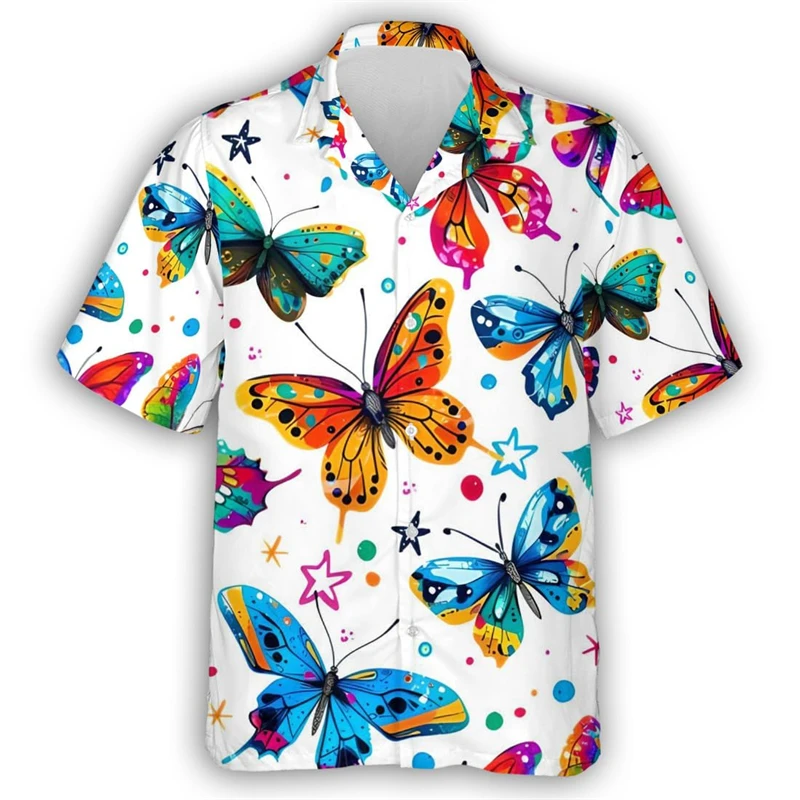 Beautiful Butterfly 3D Print Boy Blouses Hawaii Animal Graphic Short Sleeve For Women Streetwear Men Beach Shirts Female Blouses