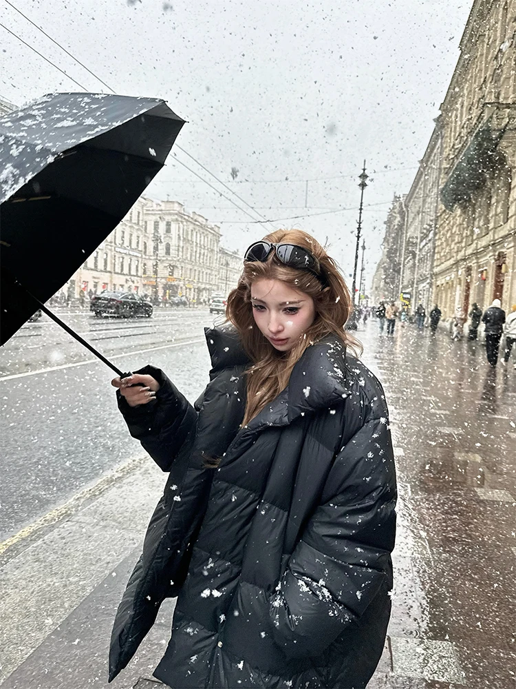 

Женская теплая стеганая парка FuunJ Snow Country, свободного кроя, с воротником-стойкой, удлиненная, на молнии