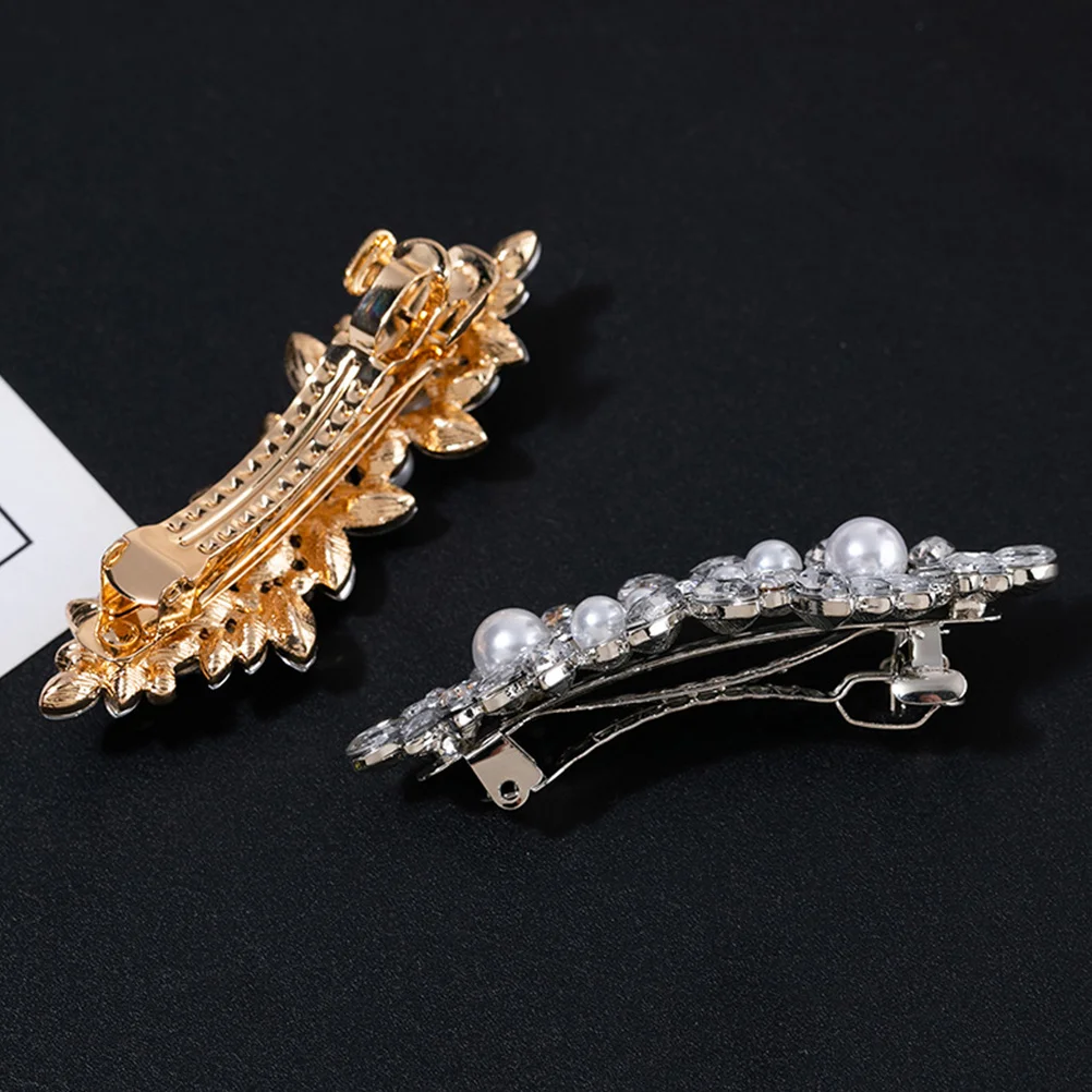 

2pcs Duckbill Hair Accessories Rhinestone Pearl Barrette Metal Hairpin Clips For Women Girls HairDecoration Wedding Prom Photos