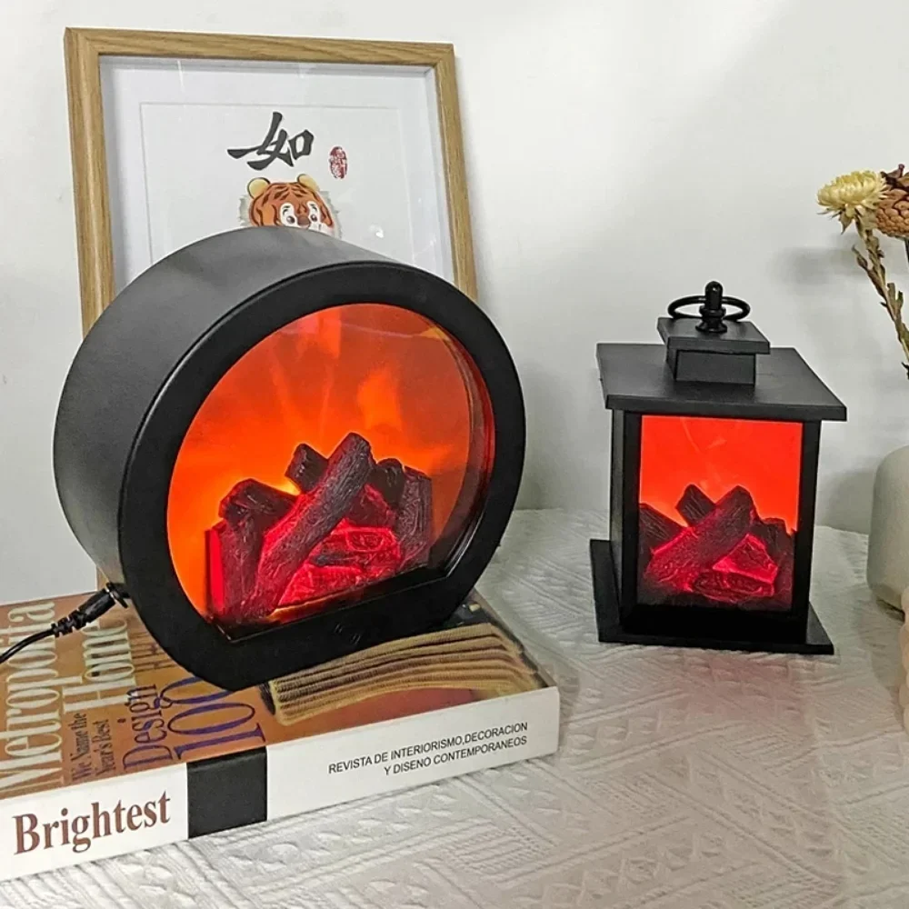 Led Night Light Simulation Flame Fireplace Lantern Christmas Ornaments 3d Usb Fireplace Log Flame Night Lamp Home Accessories