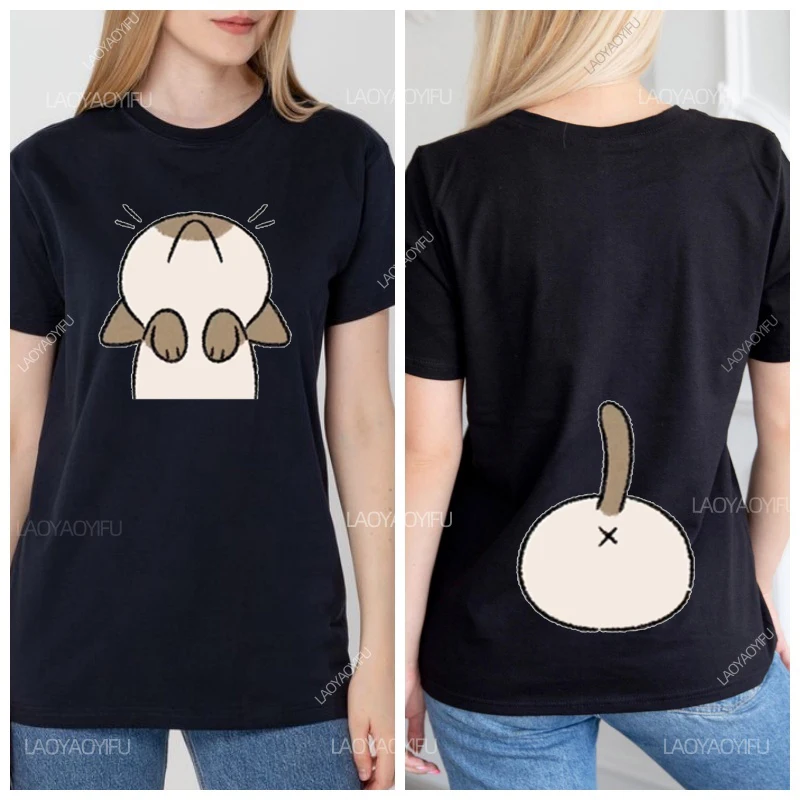 Kawaii Azuki Cat Little Bean Cute Top Y2k Tops 100% Cotton Harajuku Fashion Women Clothes T-shirts Women's Blouse Woman Clothing