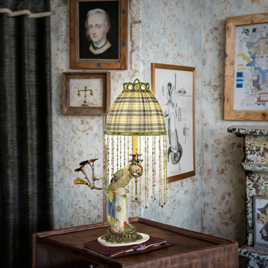 &c  Handmade Classical Antique Porcelain Parrot-shaped Desk Lamp for Home Office Decor and Gifting