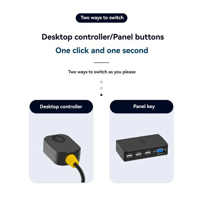 AF91-2-Port VGA KVM Switch Two-In-One-Out With Desktop Controller Shared Set Of Keyboard, Mouse And Monitor