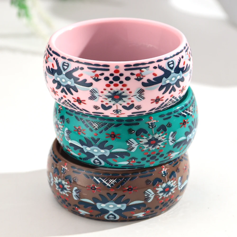 Retro-Armreif mit buntem Blumenmuster aus Acryl für Damen, Boho-Harz-Armband im Ethno-Stil, chinesisches Schmuckgeschenk – Detail 10