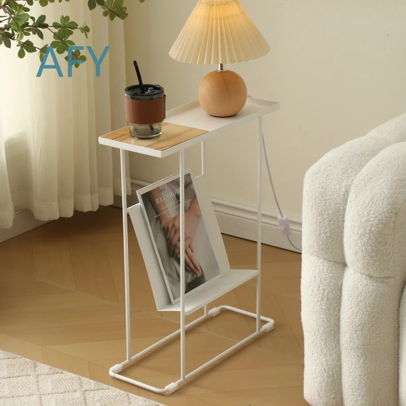 Modern Minimalist Bedside Table for Sofa Living Room Small Coffee Table for Bedroom Nightstand with Storage Shelf Movable End