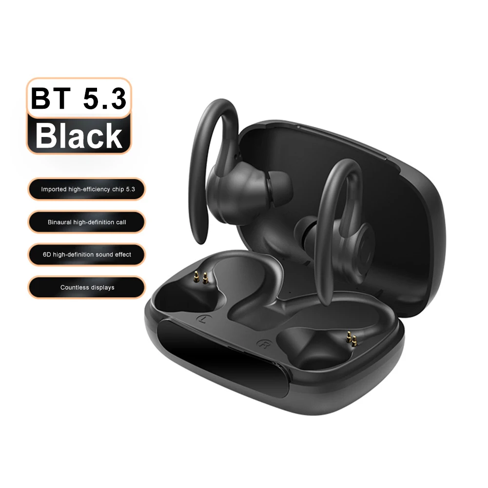 Wireless Headset Ear Hook Waterproof HiFi Stereo Headphones Bluetooth-Compatible5.3 Power Display Comfortable for Sports Running