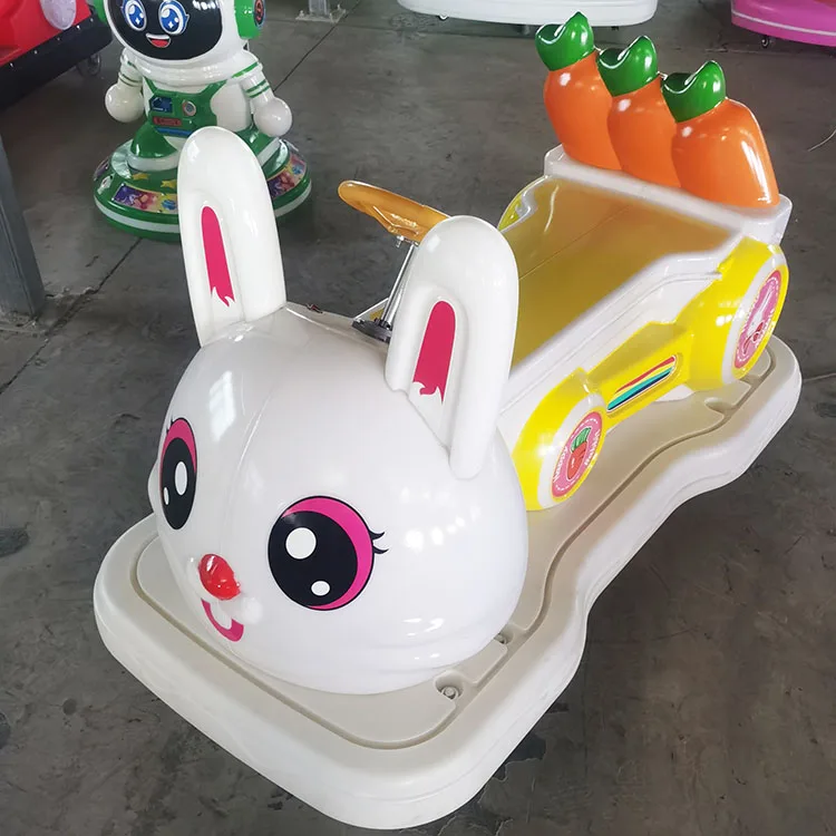 &Cartoon Rabbit Bumper Car, Engineering Plastic Dodgem with LED Lights & Music, Anti-Collision for Kids & Adults in Parks, Malls