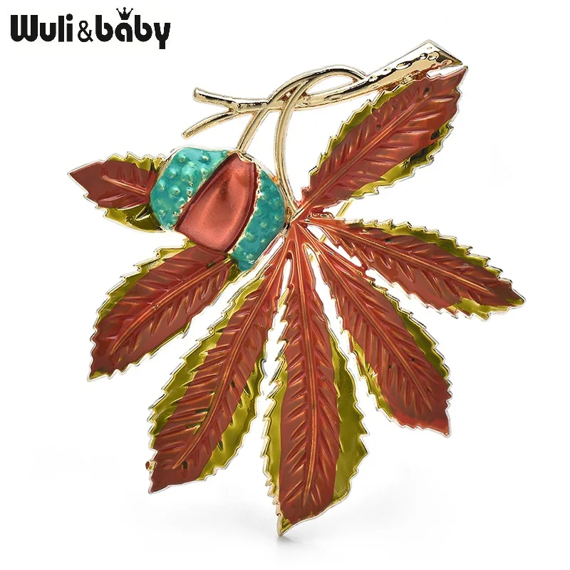 Wuli&baby New Design Fruits Maple Leaves Brooches For Women Unisex Enamel Plants Party Casual Brooch Pins Gifts