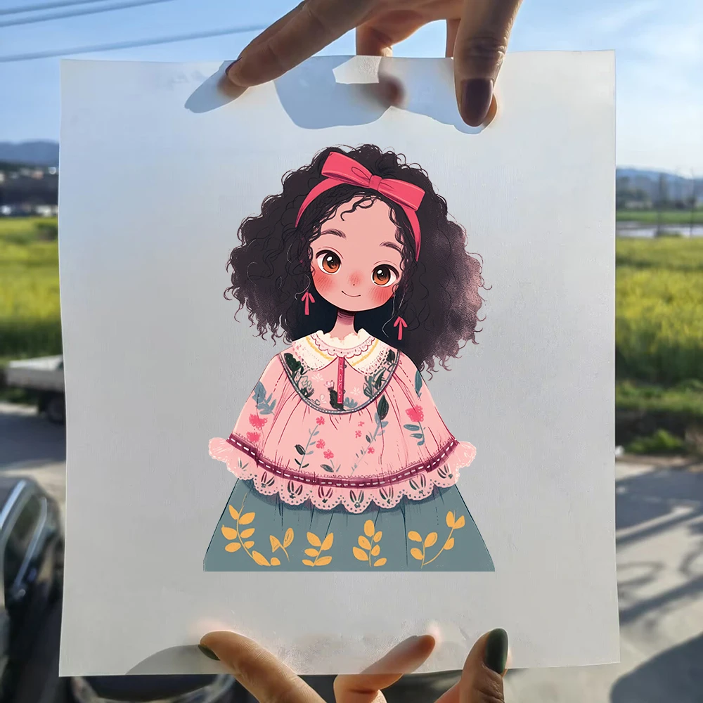 洗える花柄ビニールステッカー,子供用,かわいいドレス,女の子用,熱転写ステッカー,衣類,Tシャツステッカー,15cm