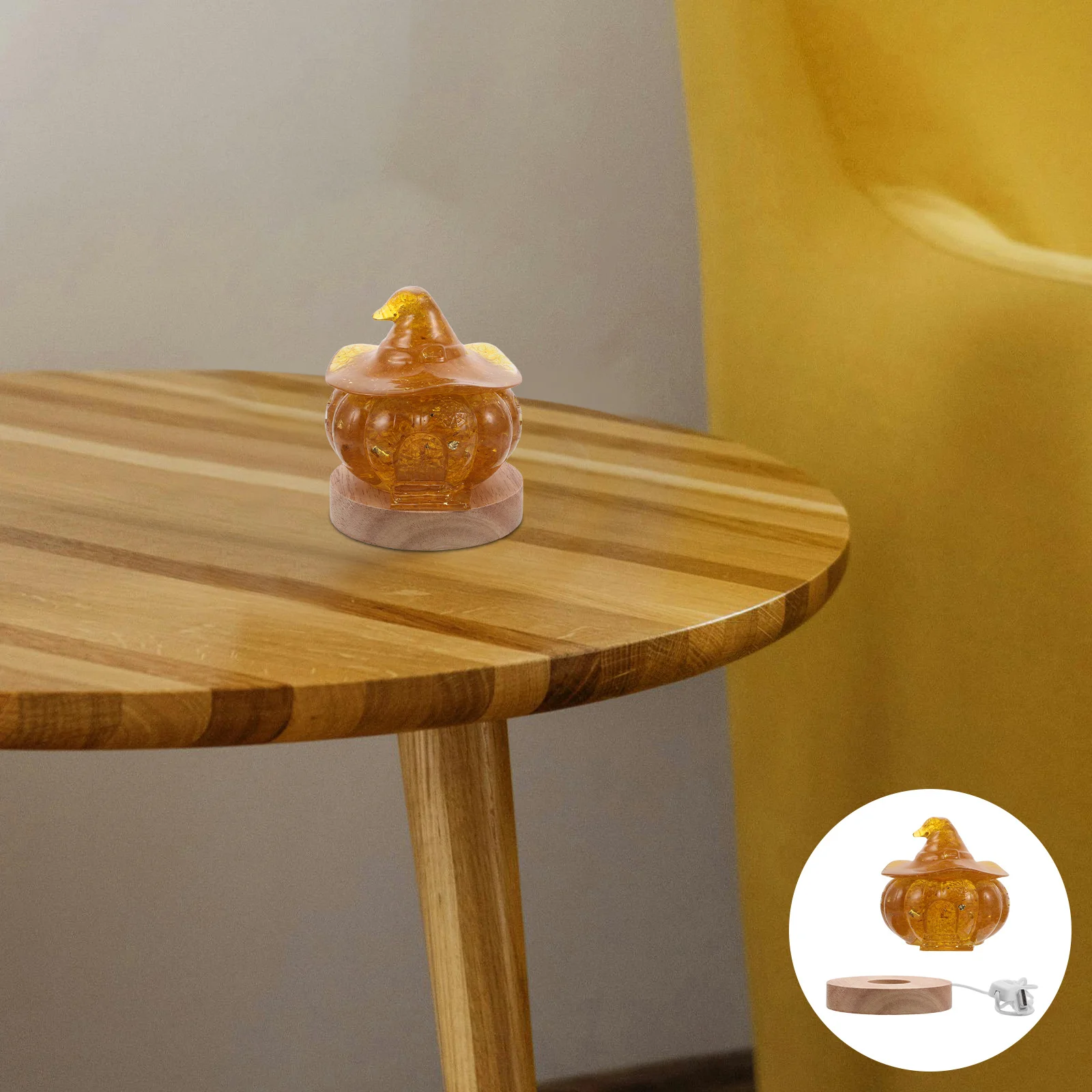 Crystal Pumpkin Night Light LED Autumn Decor Wooden Base Night Lamp Thanksgiving Table Centerpiece Pumpkin