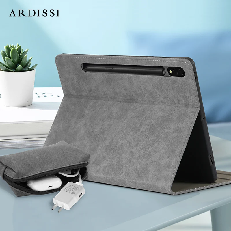 ARDISSI Tablet Stand Case for Samsung Galaxy Tab S8 Plus S7 FE Book Folio Cover Microfiber PU Leather Flip Sleeve Non-magnetic