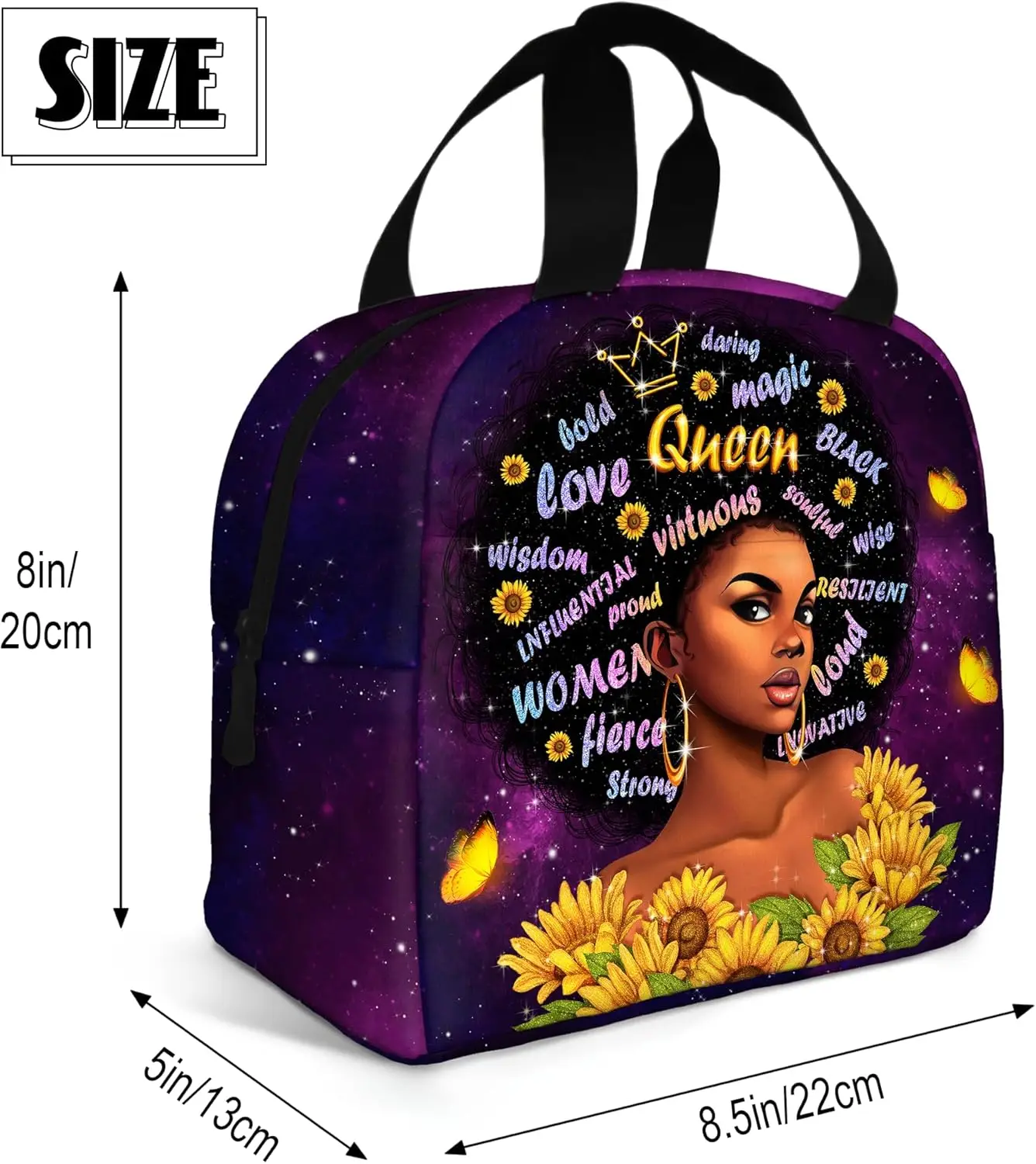 African American Women Lunch Bag Reusable Black Women Magic Insulated Lunch Box Portable Tote Bag for Women Travel Hiking Gifts