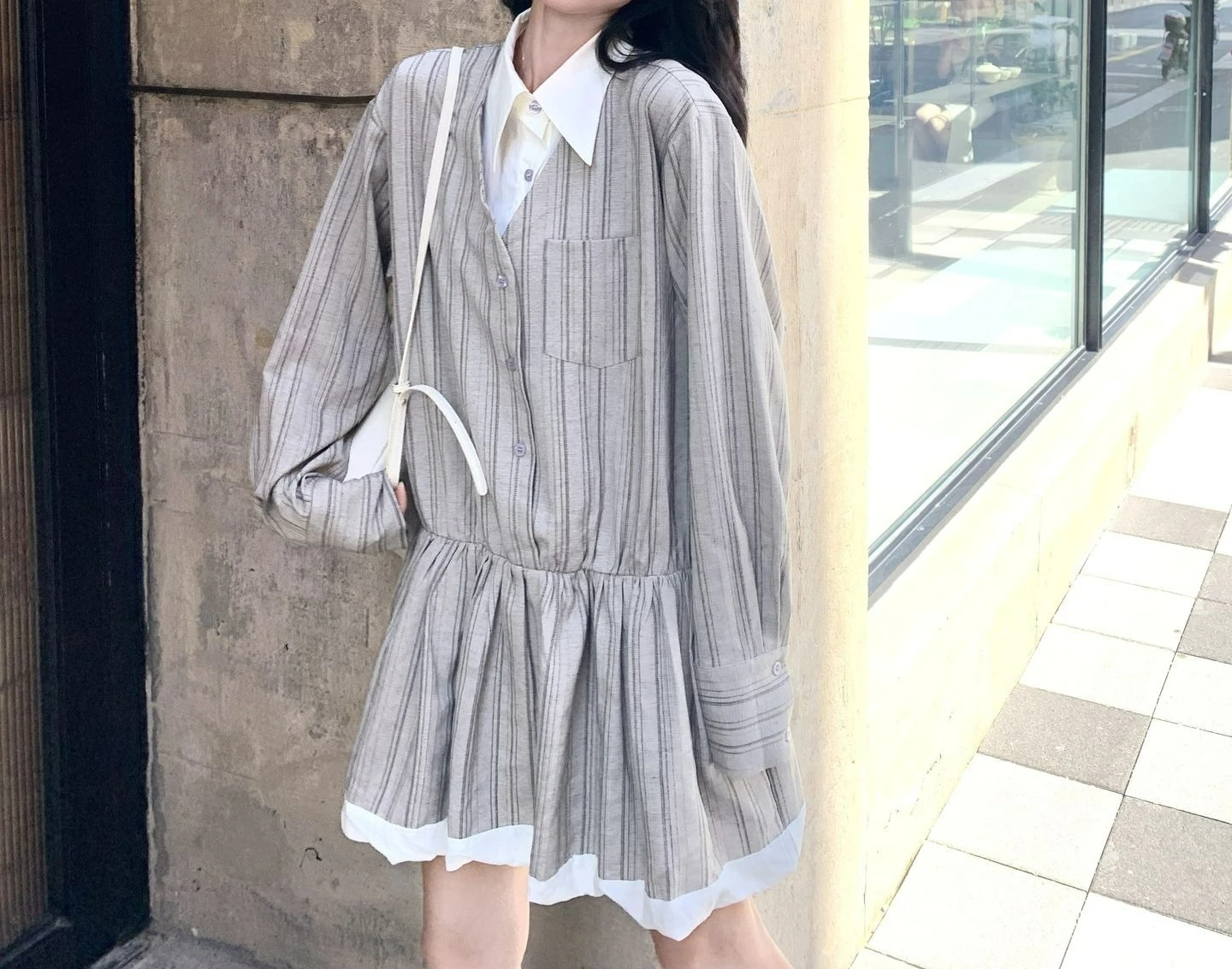 

Two Polo Long-sleeved Striped Shirt Dress Temperament 2026 Autumn New Skirt
