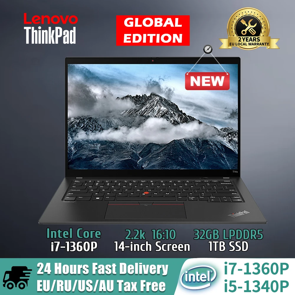 Lenovo ThinkPad T14s Laptop 13th Core i5-1340P/i7-1360P 16GB RAM 1T/2TB SSD 14-inch 2.2K IPS Screen (300nit) Notebook PC