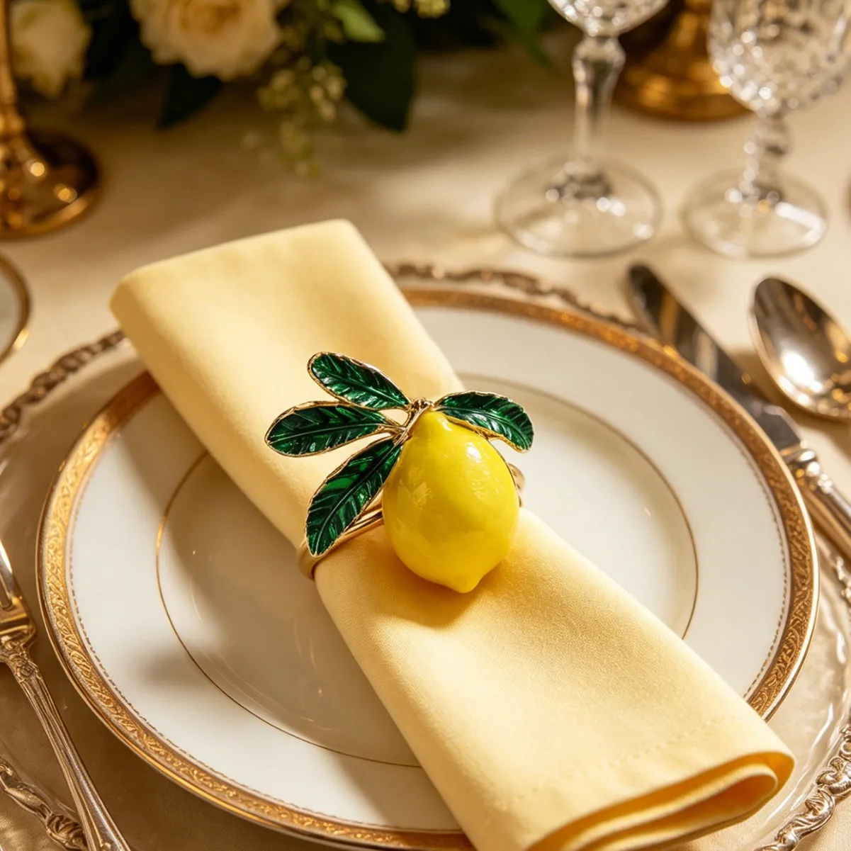 Simulated Lemon Napkin Ring Hotel Restaurant Tableware Display Table Fruit Decoration Alloy Drip Oil Napkin Buckle