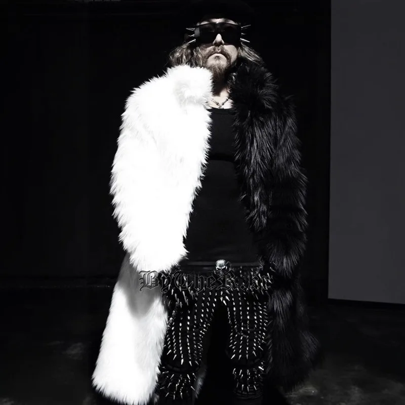 Women's Clothing Winter New Faux Fur Long Coats Trench Coats Men Trends Black and White Colour Blocking Fluffy Jacket Windproof