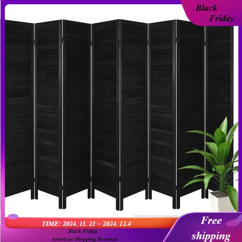 

8 Panel Room Divider Fully Assembled 5.6Ft Wood Room Divider Screen Heavy Duty Partition Wall Dividers Room Separator,Dark Black