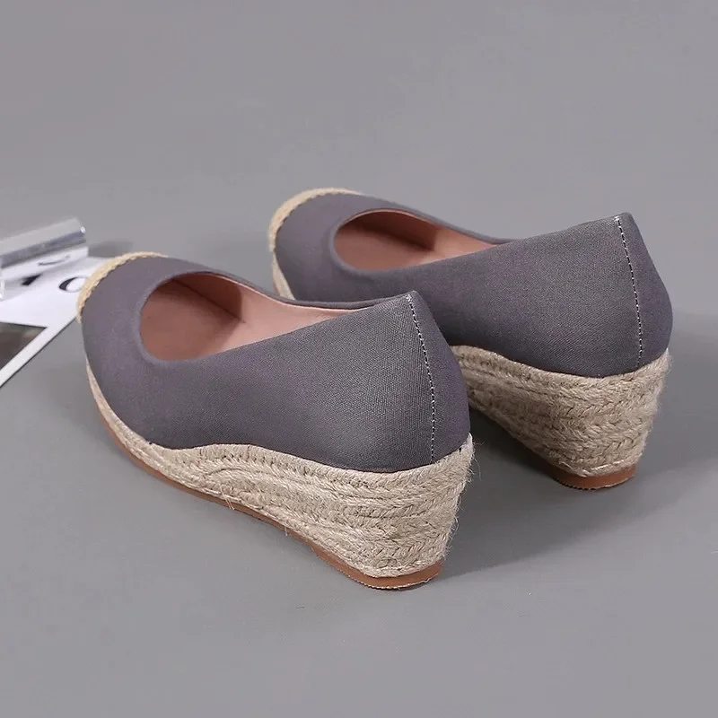 BEYARNE-alpargatas con cuña para mujer, sandalias aterciopeladas con plataforma de tacón medio grueso, zapatos de paja, primavera y otoño, nuevo estilo