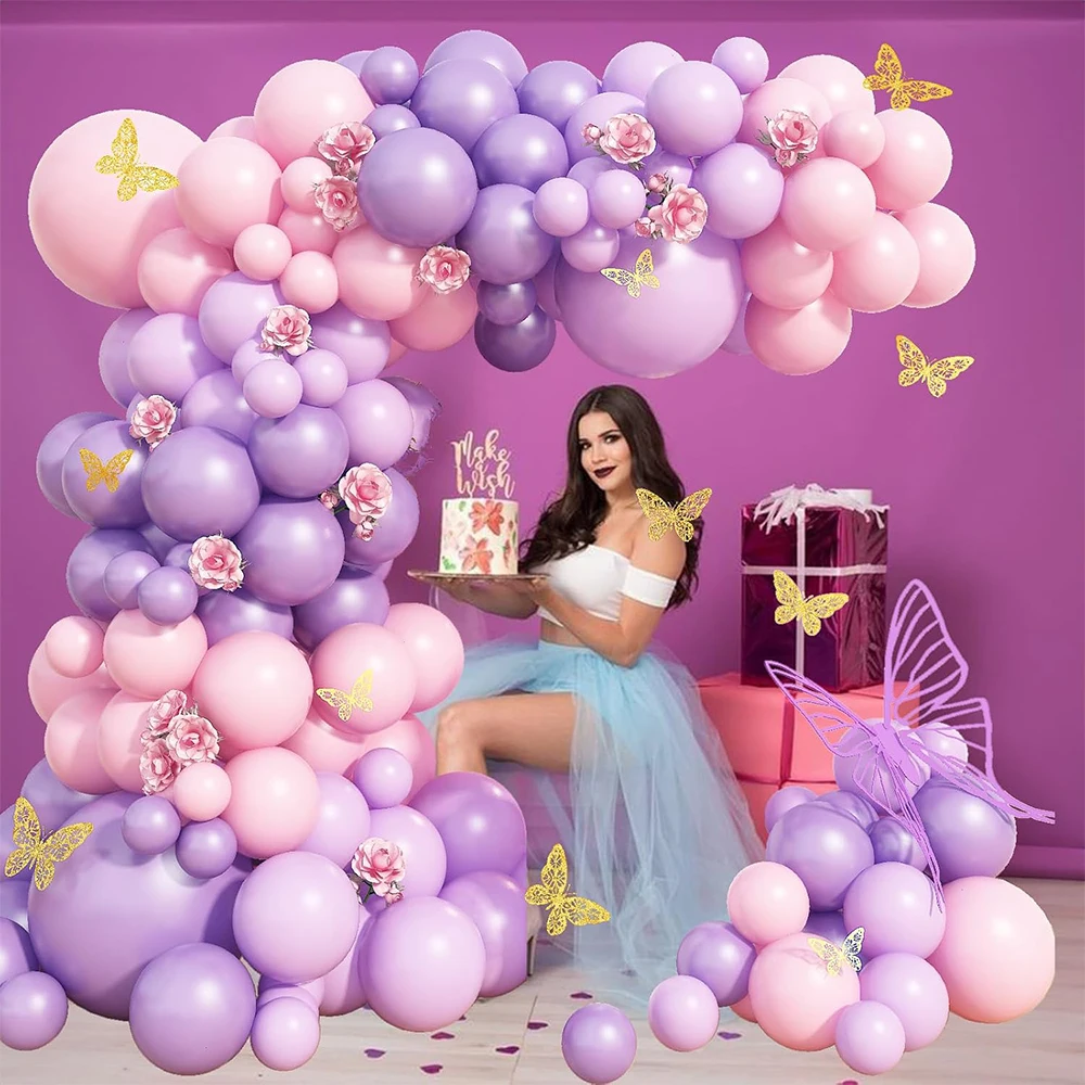 112-teiliges Lila und Rosa Latex-Ballon-Bogen-Girlanden-Set Geeignet für Geburtstagsfeiern Hochzeiten Valentinstag-Partydekoration – Detail 3