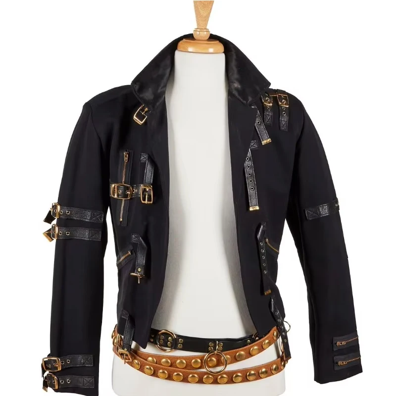 Maßgeschneiderte Super-Sänger Dangerous World Tour Bühnenauftritt Cosplay Kostüm Erwachsene Herren Schwarze Steampunk Militärjacke