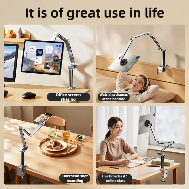 Foldable Flexible Tablet Stand Holder for Desk, 360° Adjustable iPad Arm Mount, Portable Monitor Stand, Compatible Phone Holder