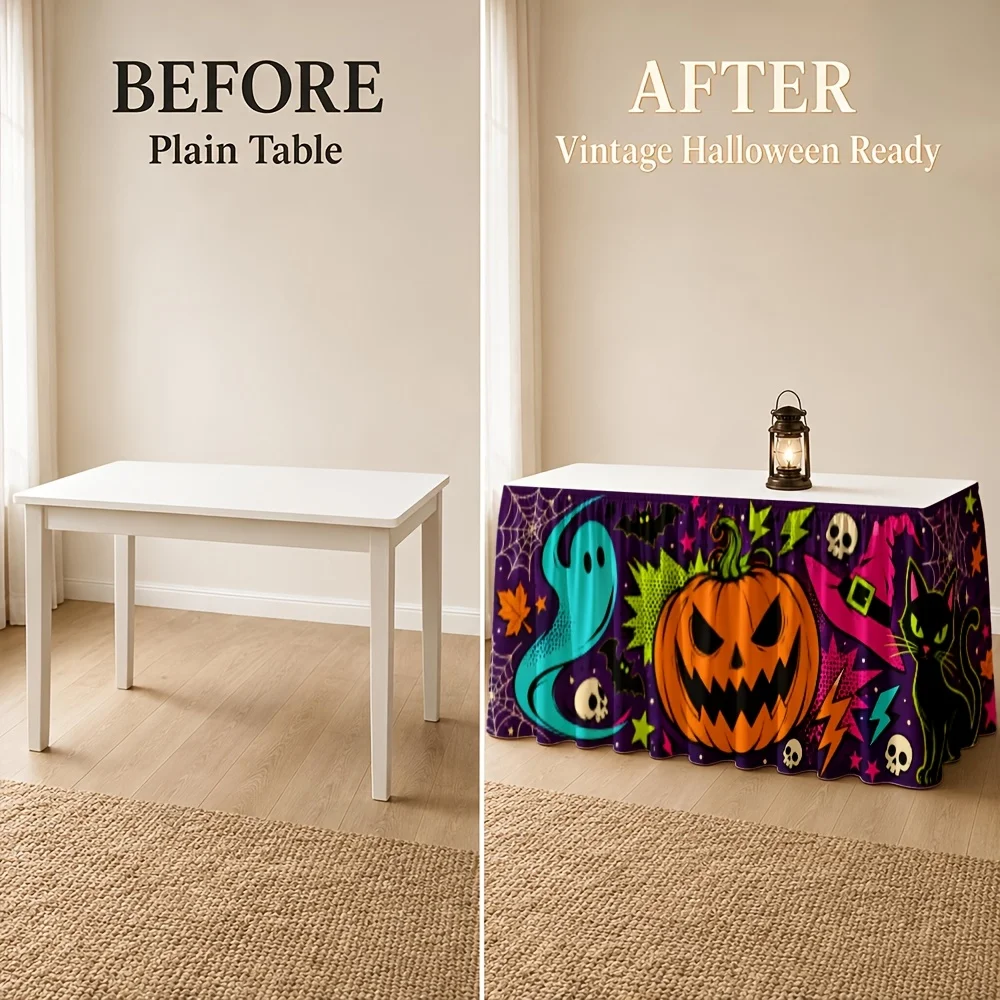 Tablecloth 1 piece Halloween Pumpkin Cat with a ghost face Witch's hat Spider web Festival decoration Restaurant partyxzj