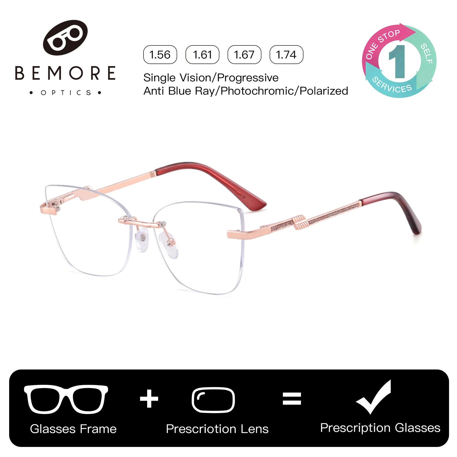 

Очки BEMORE женские, металлические, с линзами «кошачий глаз», прогрессивные, мультифокальные, с защитой от синего света, фотохромные, без оправы, по рецепту