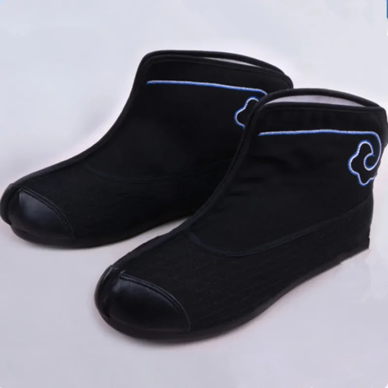 

Черная мужская древняя китайская обувь, древняя обувь, мужские винтажные ботинки, фехтовальщик ниндзя, косплей, солдатские ботинки древней династии