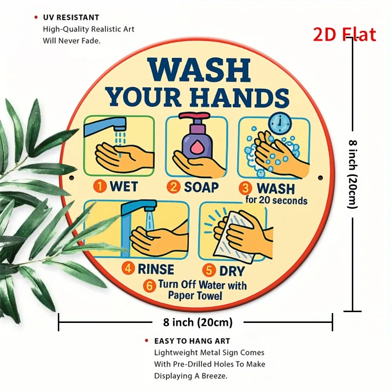 Aluminum Sign, 2D Flat Durable Metal Decoration, Wall-Mounted Hygiene Handwashing Reminder, Easy to Install,