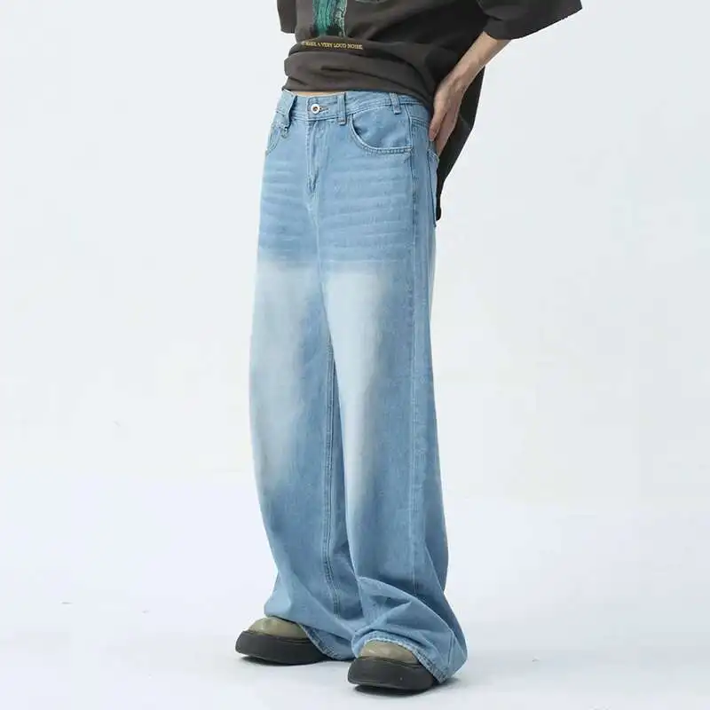 IEFB Wide Leg Jeans New Simple Style Pocket Zipper Casual Male
