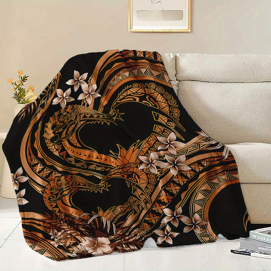 Golden floral pattern Flannel printed blanket suitable for all seasons suitable for living room office sofa and travel