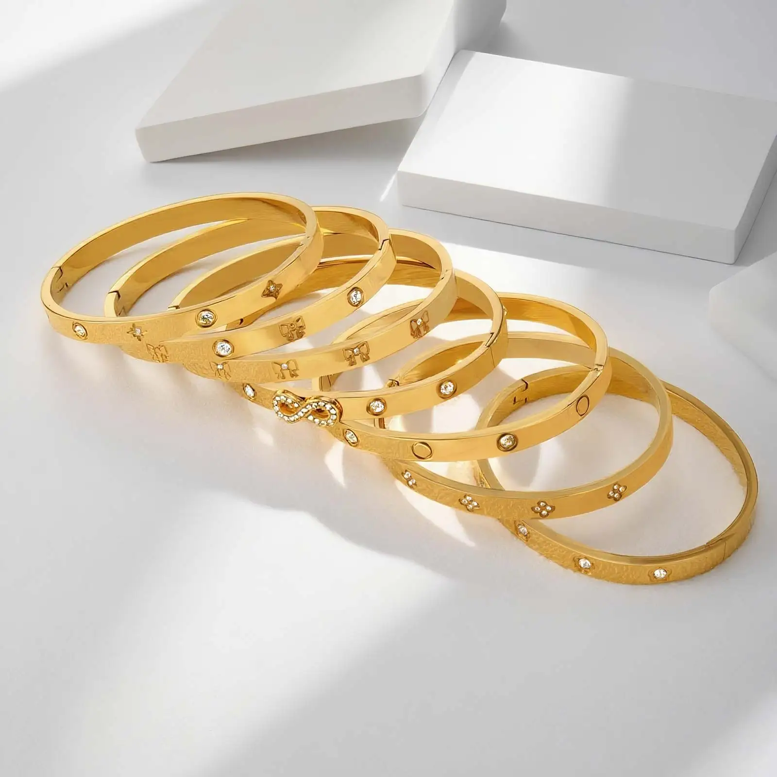 New Fashion Infinity Zircon Bangle Bracelet,Gold Color Stainless Steel Bowknot Bracelets for Women,Luxurious Charm Jewelry Gifts