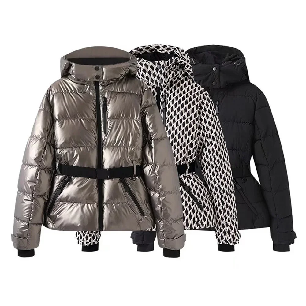 

Autumn and winter new European and American style belt down cotton hooded cotton jacket skiing cotton jacket
