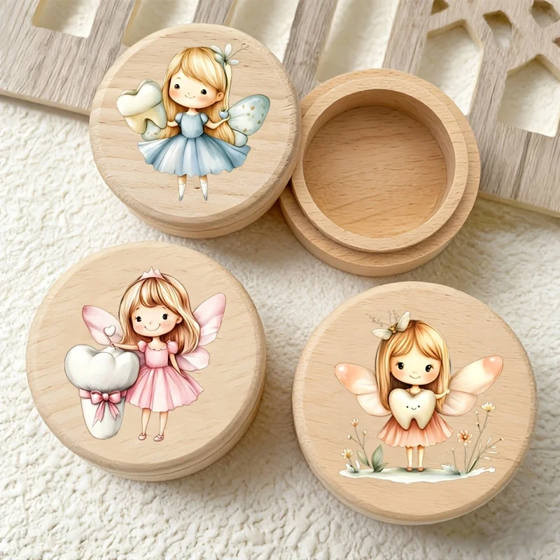 2D Wooden Tooth Fairy Box Preserving Umbilical Cords Birth Souvenirs Fetal Hair Teeth Hospital Straps - Portable Storage Case