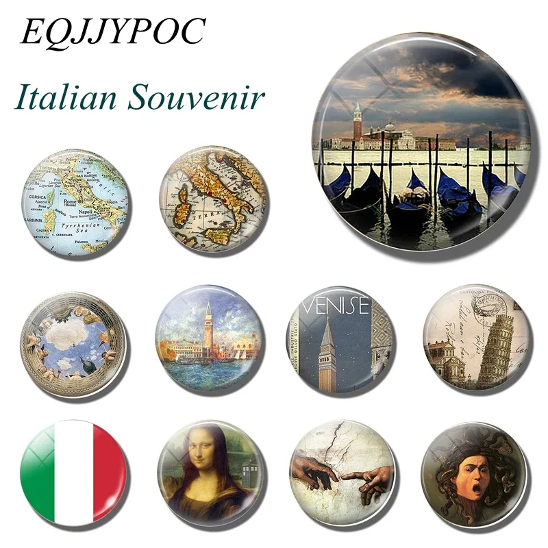 3PCS Italian Travel Refrigerator Magnet Rome Milan Naples Turin Palermo Italian Souvenir Glass Refrigerator Magnet Memo