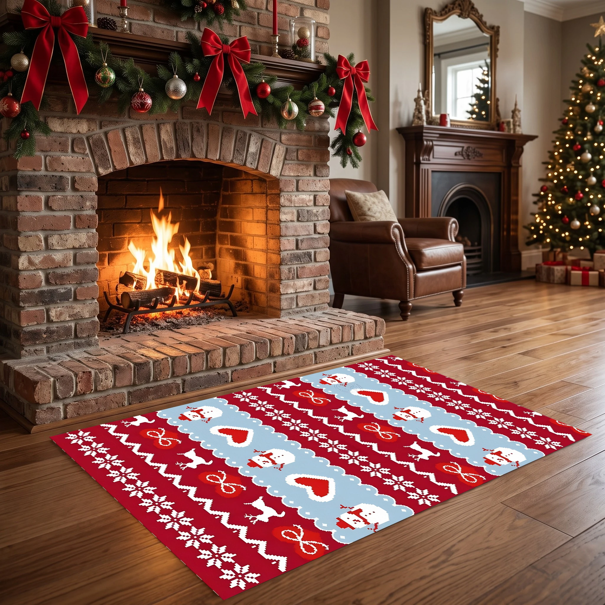 Green Christmas Tree Pattern Velvet Area Rug, Simple Style, for Living Room Bedroom, Autumn Winter